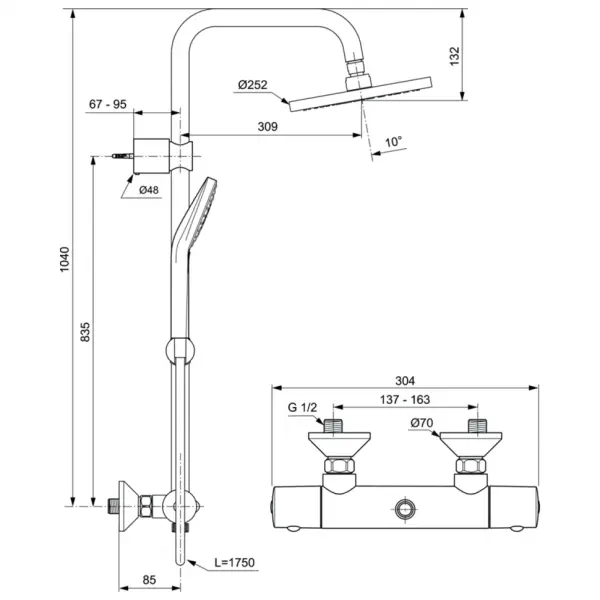 Второе изображеие товара Душевая система с термостатическим смесителем Ideal Standard IDEALRAIN ECO EVO A6942AA 
