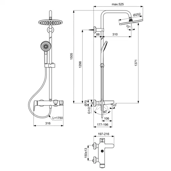 Второе изображеие товара Душевая система с настенным смесителем для ванны/душа Ideal Standard IDEALRAIN ECO EVO B2267AA 